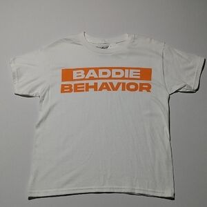 Baddie Behavior Babytee White and Orange Graphic T-Shirt Women's Size M NWT